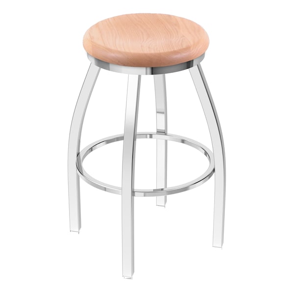 36" Swivel X-Tall Bar Stool, Chrome Finish, Nat Oak Seat